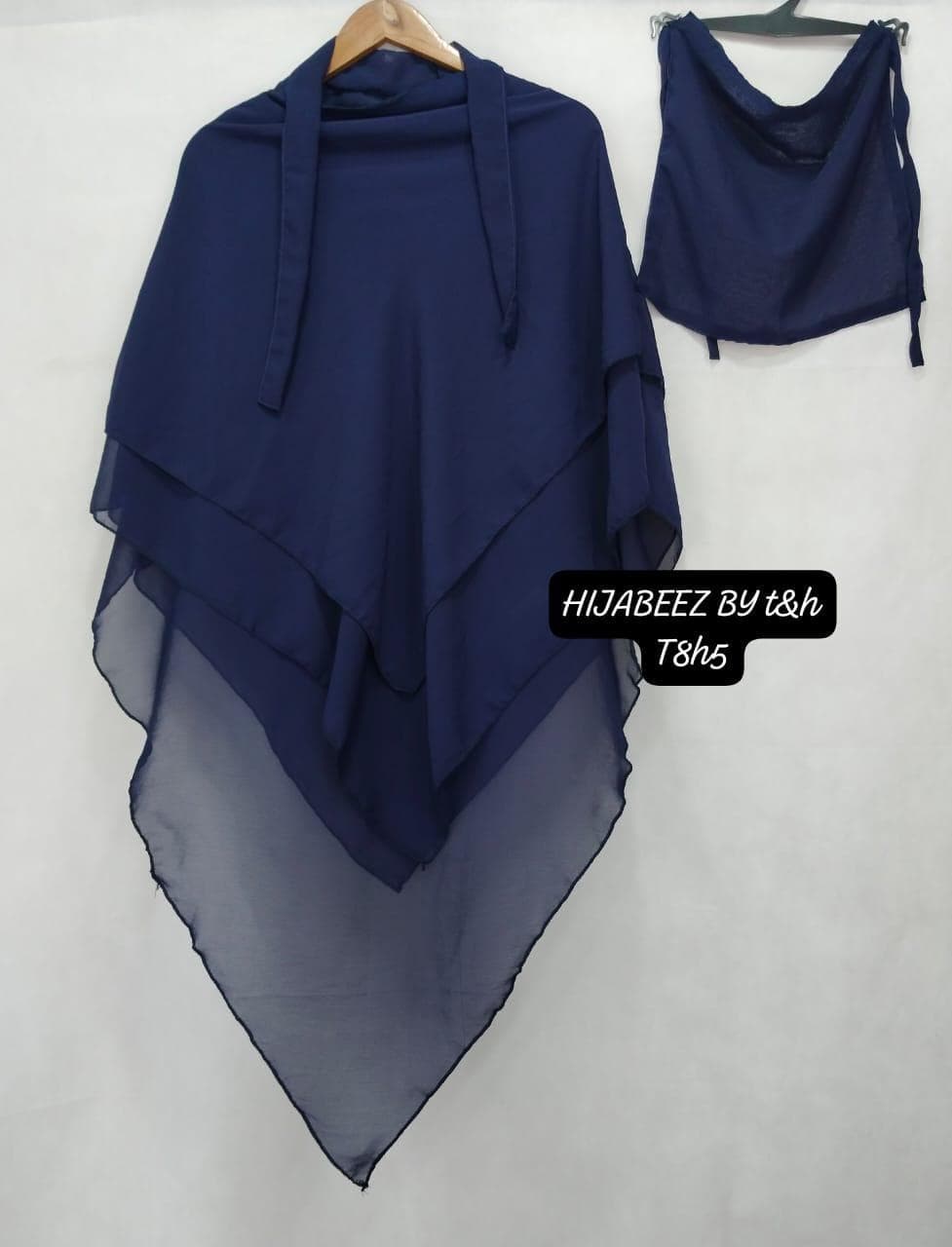 Stylish Blue Chiffon Hijab Set - 2 Pcs with Sleeves & Buttons - image 1