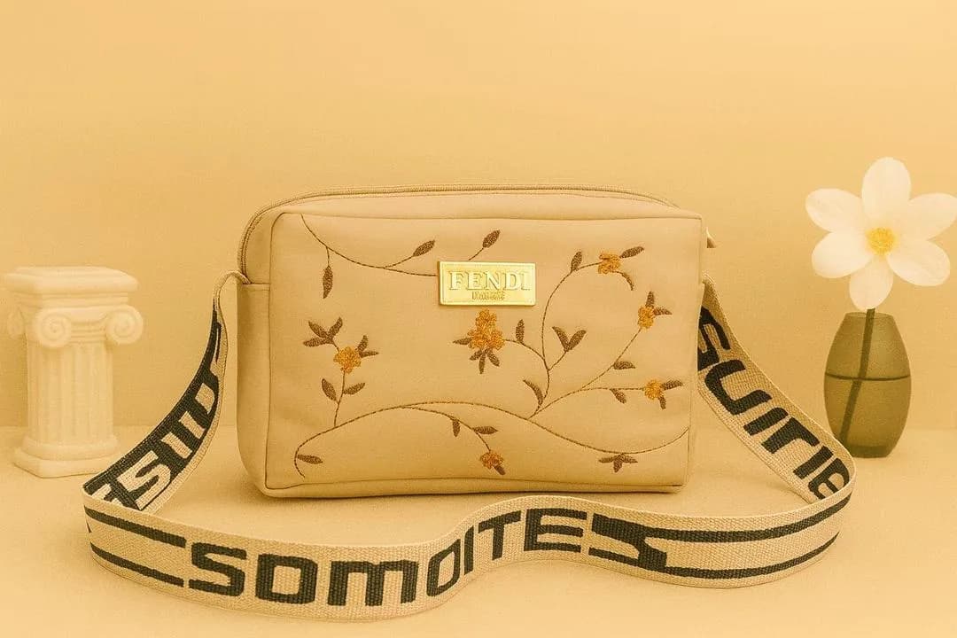 Beige Floral Embroidered Girl's Crossbody Bag