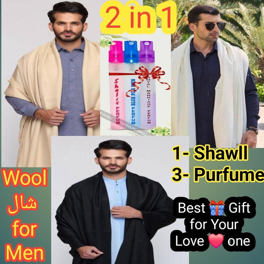 Men Wool Shawl & 3 Pocket Perfume Multicolor Gift Set