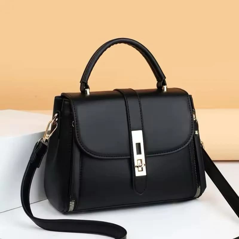 Black PU Leather Crossbody Bag for Girls Medium Size