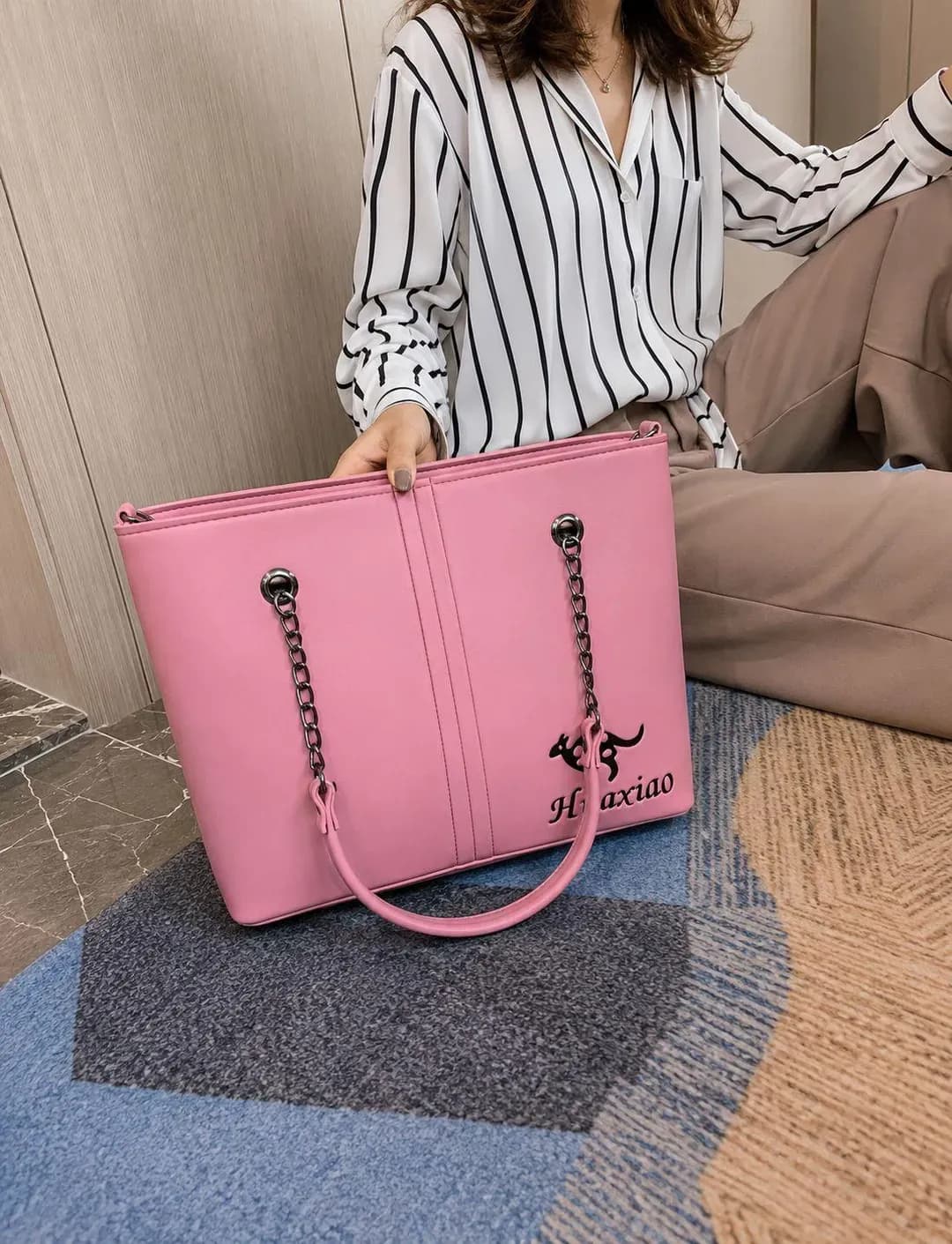 Pink Leather Shoulder Bag for Women