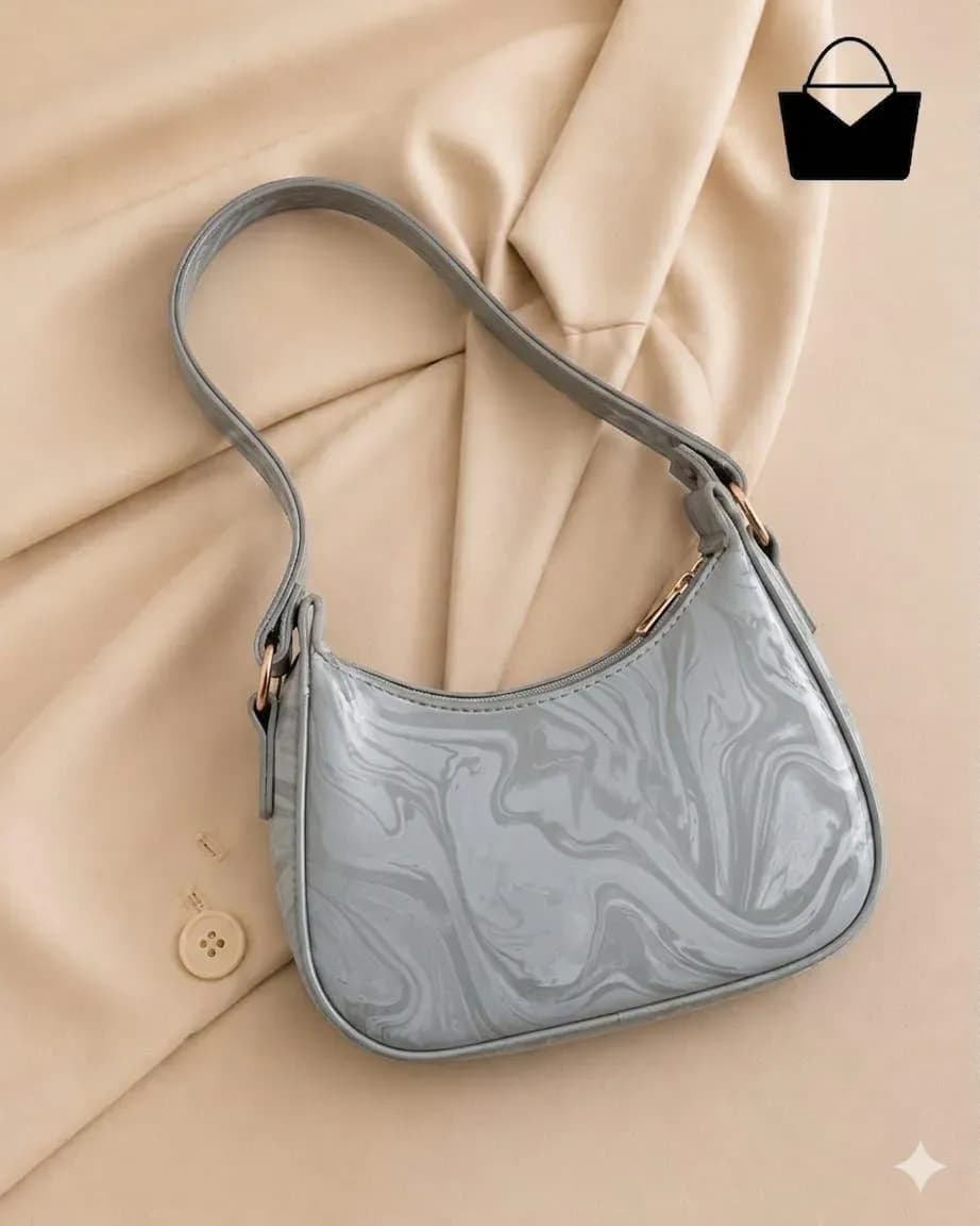 Women Grey Printed Leather Shoulder Bag 3cm