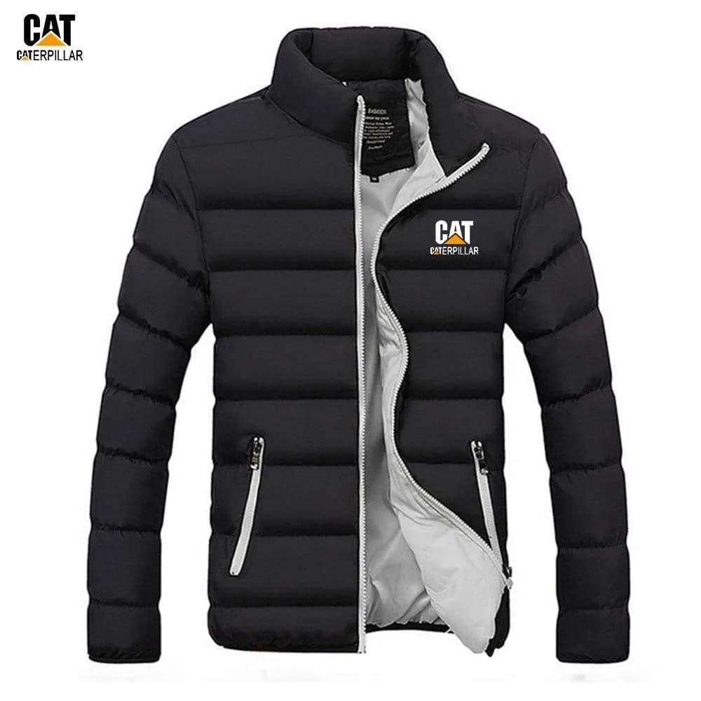 Men Black Puffer Jacket Collared Winter Warm Medium