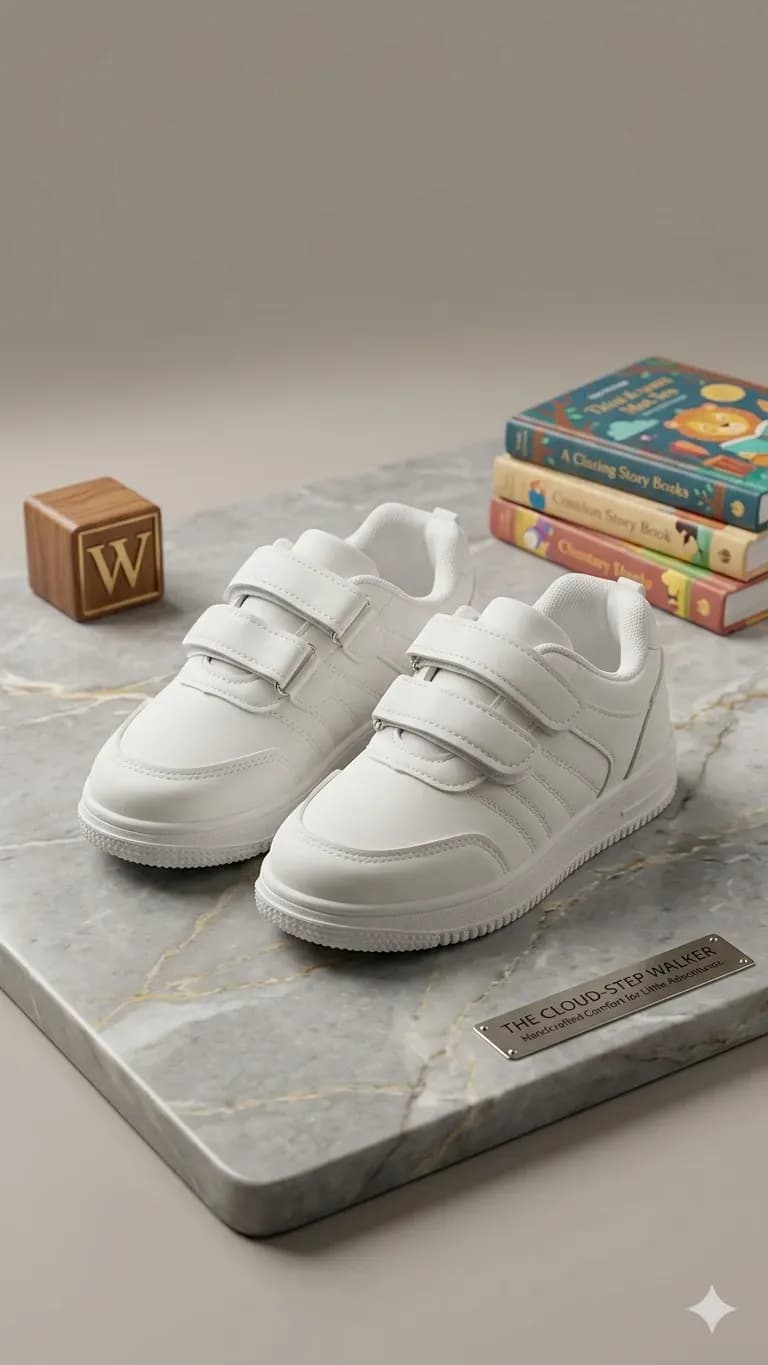White Synthetic Kids Sneakers for 7-8 Years