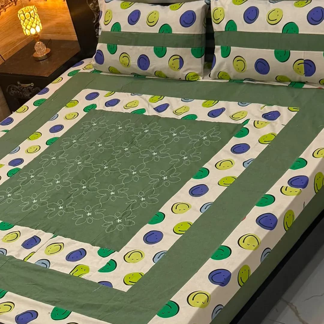 3 Pcs Cotton Patchwork Double Bedsheet