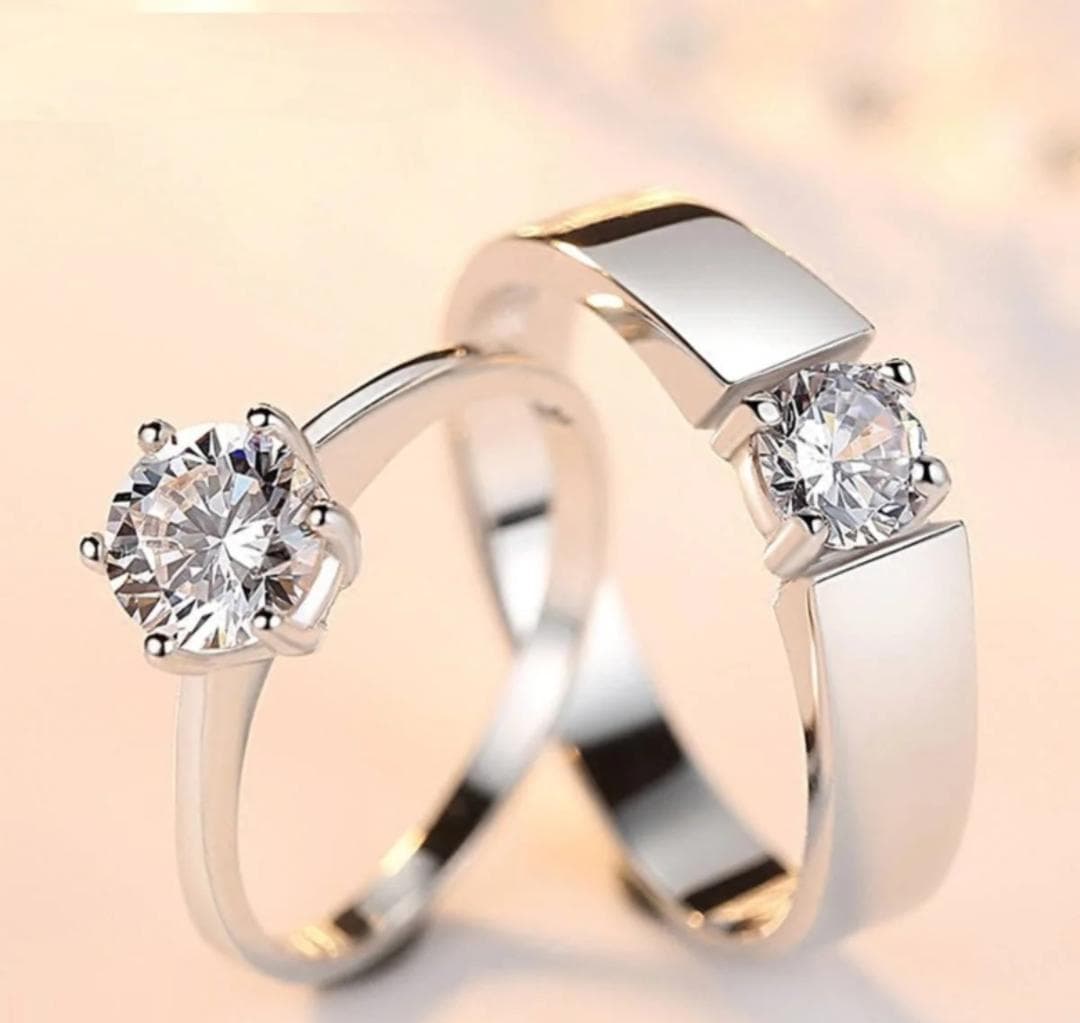 Silver Plated Couple Rings Set Adjustable Elegant Jewelry