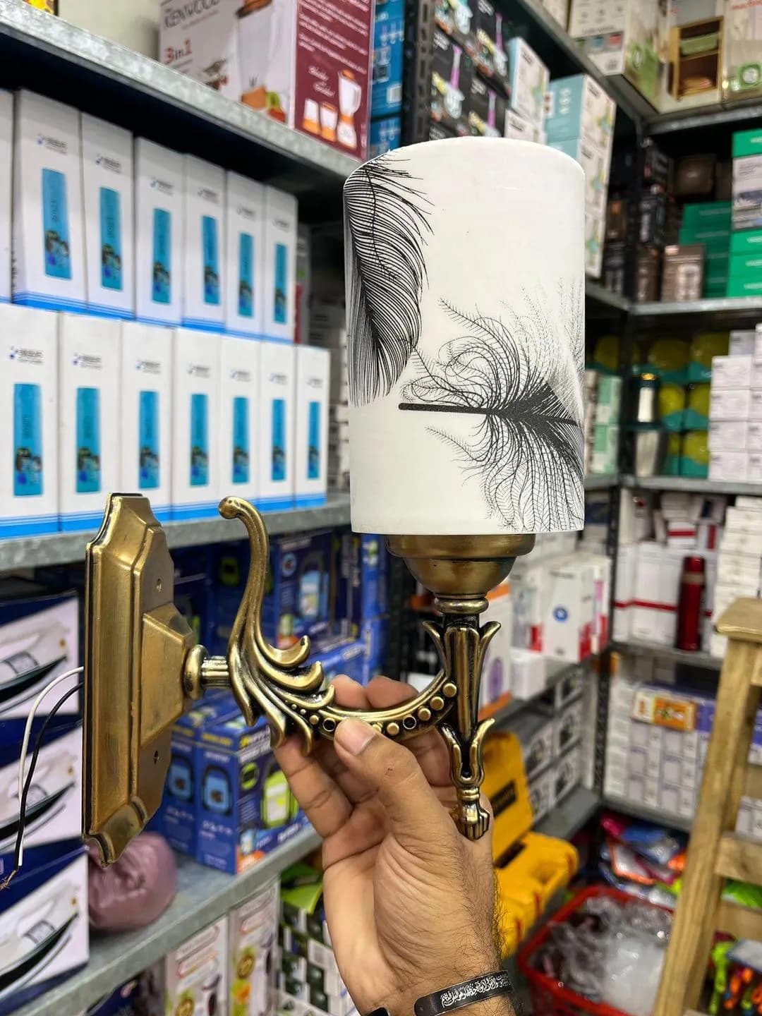 Modern Feather Lamp White Shade Brass Base for Home Office