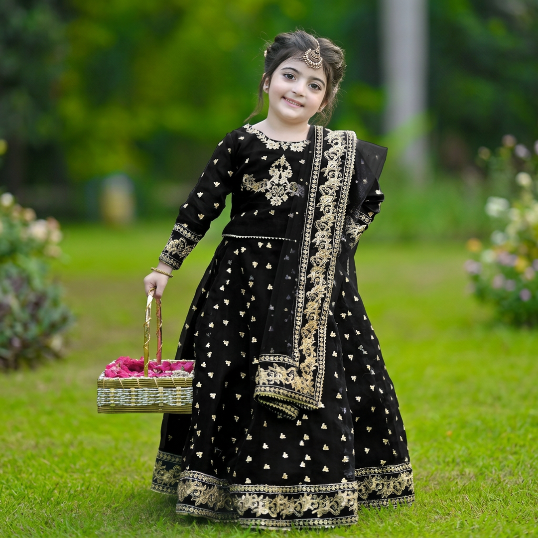 Black Embroidered 3-Piece Set for Girls 1-12 Years
