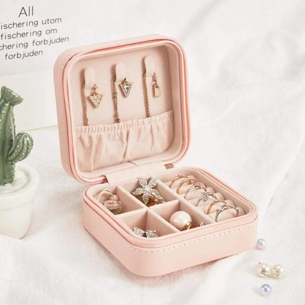 Pink Square Jewelry Box for Women Travel Storage