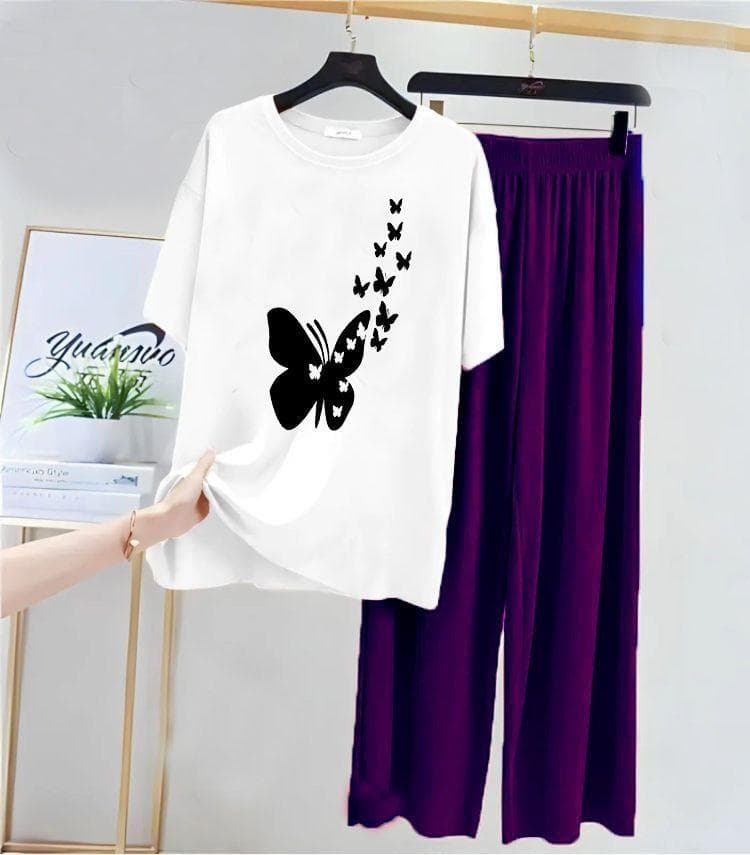 Stylish Printed Cotton Night Suit Purple Medium to XL