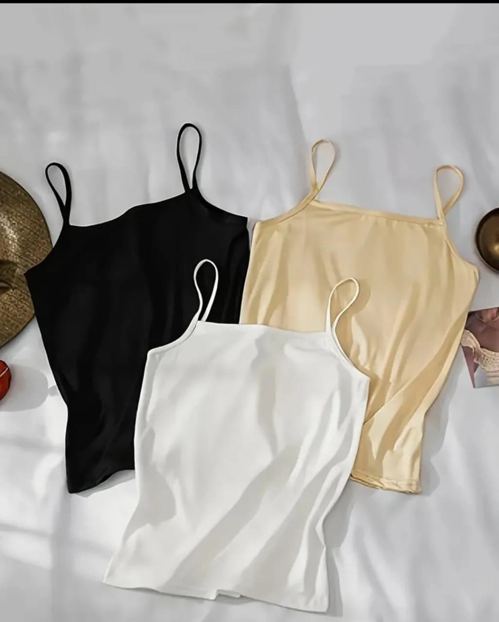 Light Cotton Camisoles Black White Beige Round Neck