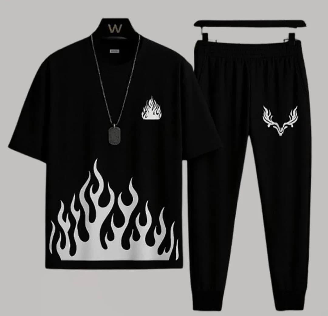 Black Flame Graphic Track Suit for Men