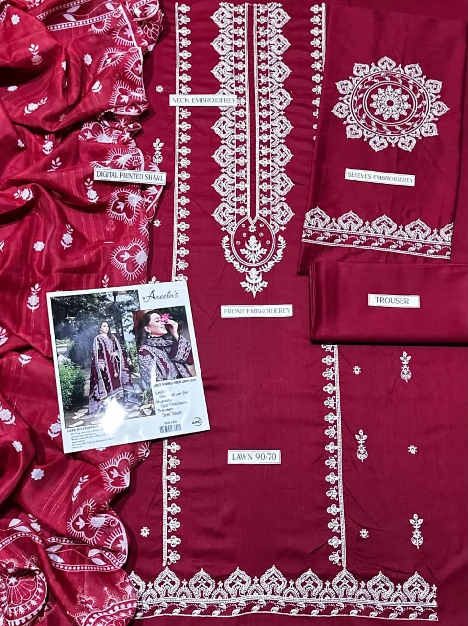 Maroon Embroidered Lawn 3Pcs Set for Women