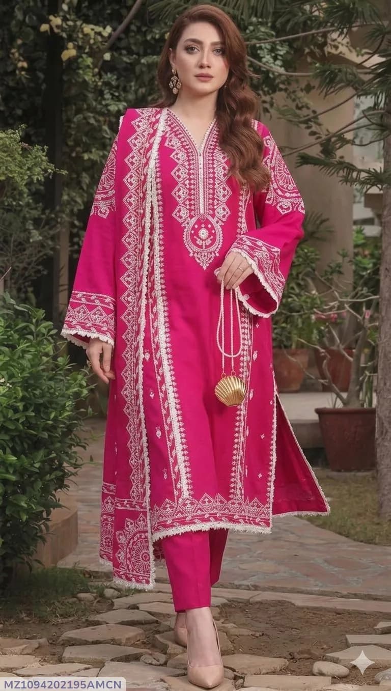 Pink Embroidered Lawn 3Pcs Set for Women
