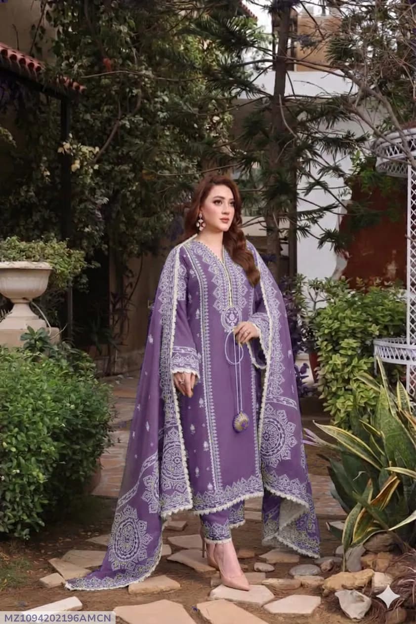 Purple Embroidered Lawn 3Pcs Set for Women