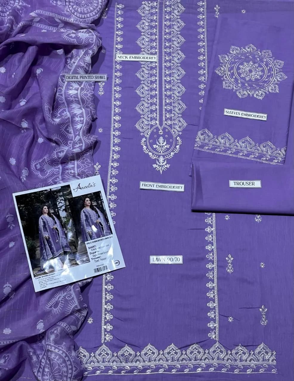 Purple Embroidered Lawn 3Pcs Set for Women