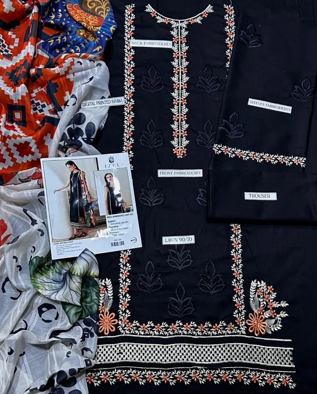 Black Embroidered 3Pcs Women Suit Lawn Set