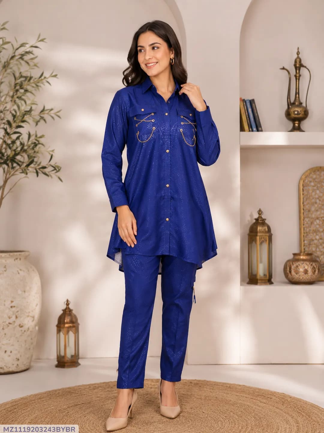 Women Blue Cotton Lawn 2-Piece Suit Set