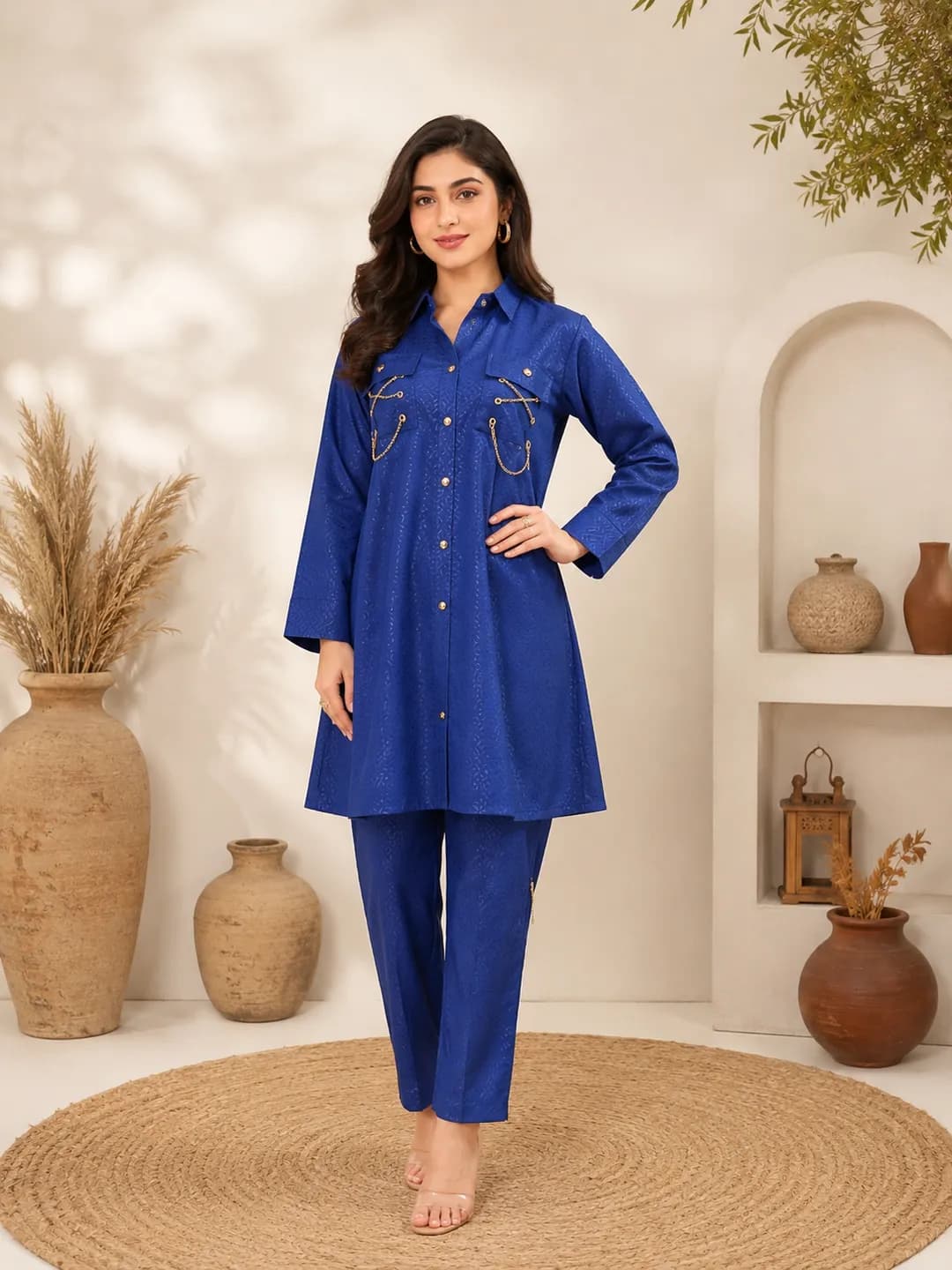 Women Blue Cotton Lawn 2-Piece Suit Set