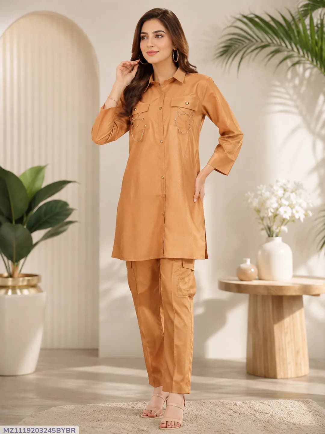 Golden Cotton Lawn 2-Piece Women Suit Set