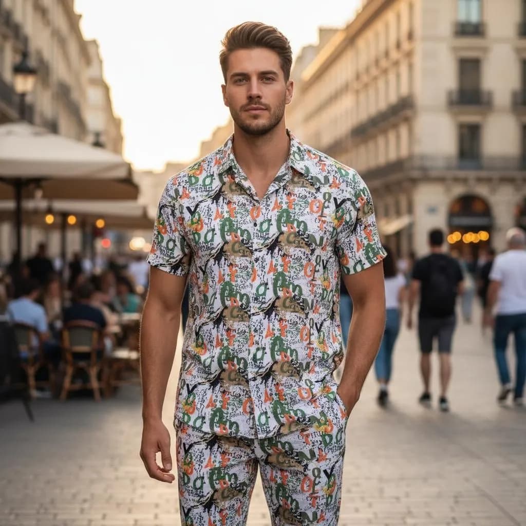 Men's Orignal Dhanak Stone Lelan Printed Shirt & Shorts Tracksuit