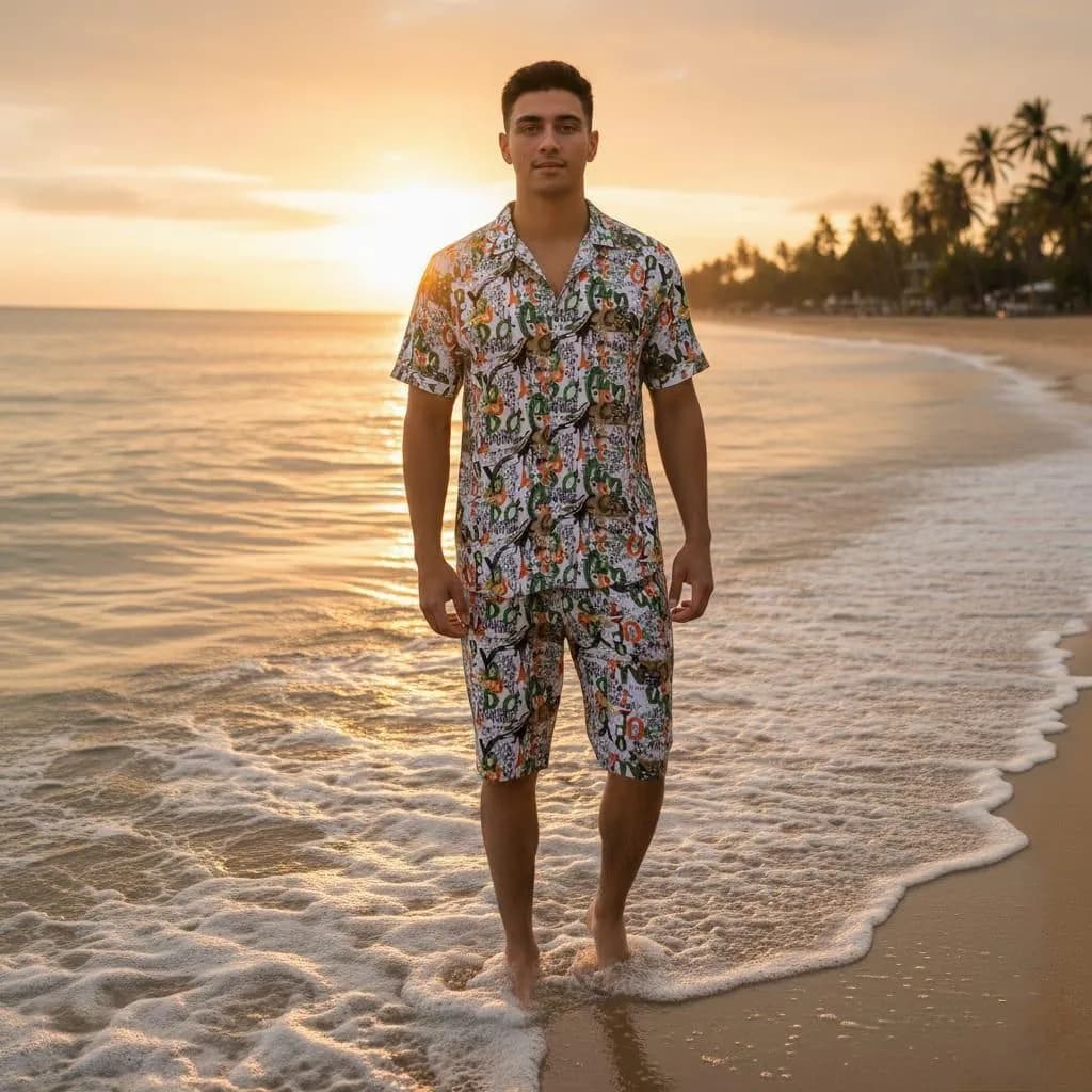 Men's Orignal Dhanak Stone Lelan Printed Shirt & Shorts Tracksuit