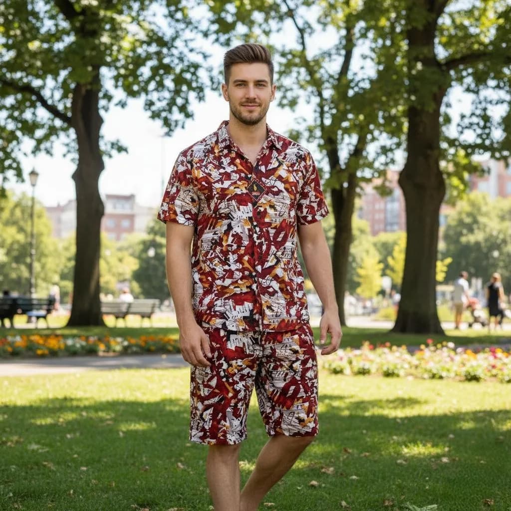 Men's Printed Dhanak Tracksuit Multicolor Shorts Set