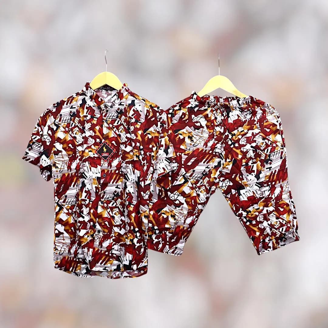 Men's Printed Dhanak Tracksuit Multicolor Shorts Set