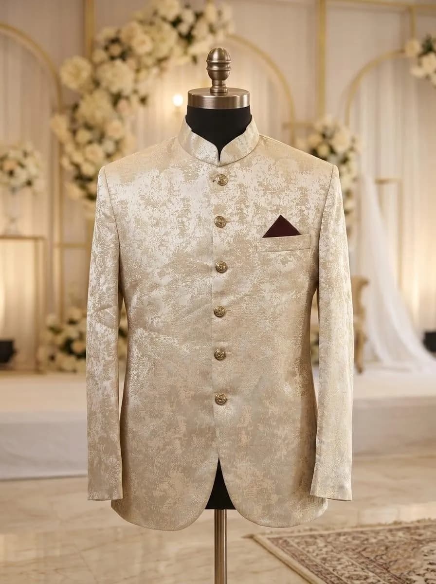 Beige Embroidered Kurta for Men with Pocket