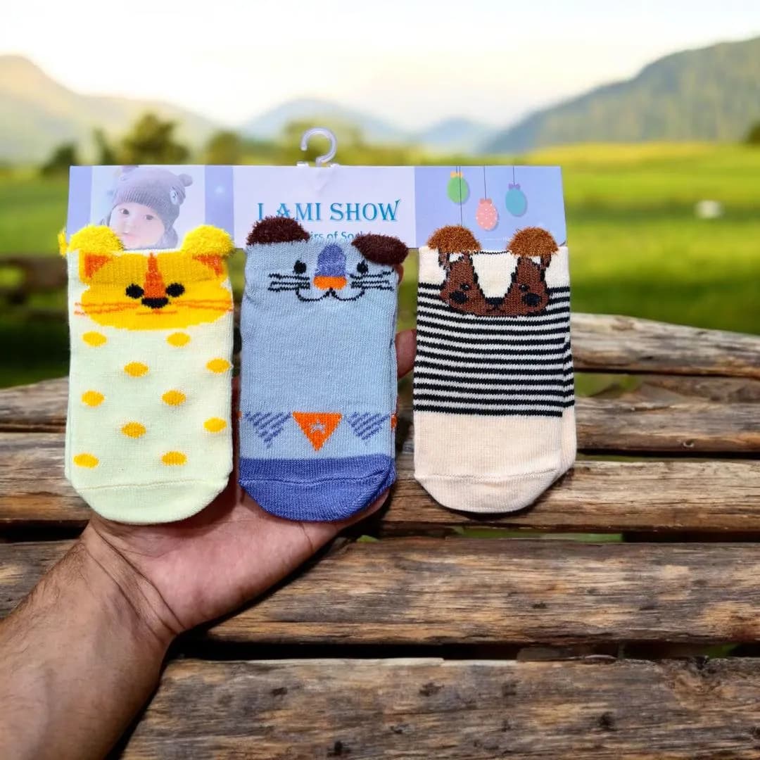 Kids Cotton Socks Animal Prints 3-Pack Soft Comfort