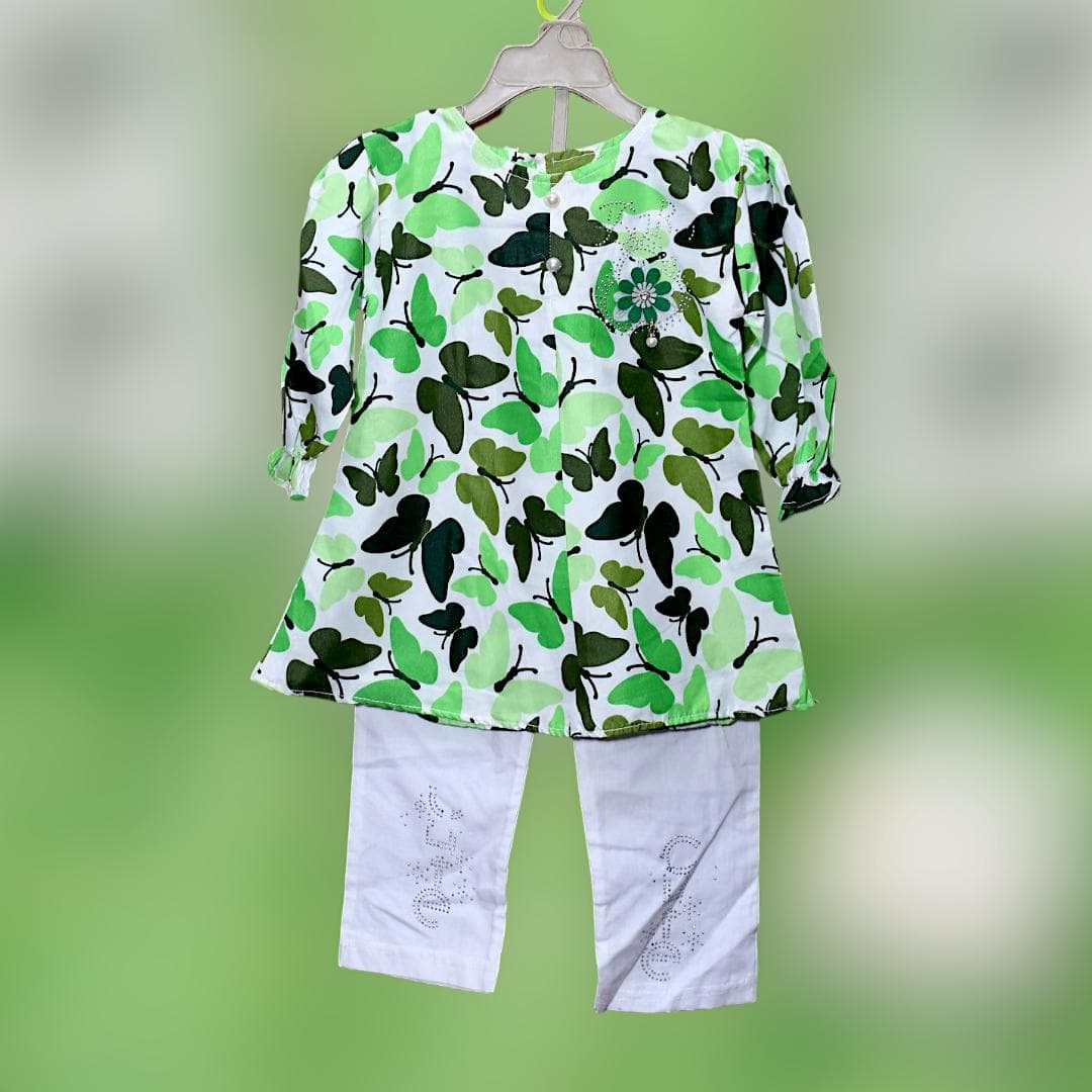 Girls Cotton Lawn Butterfly Print 2-Piece Set