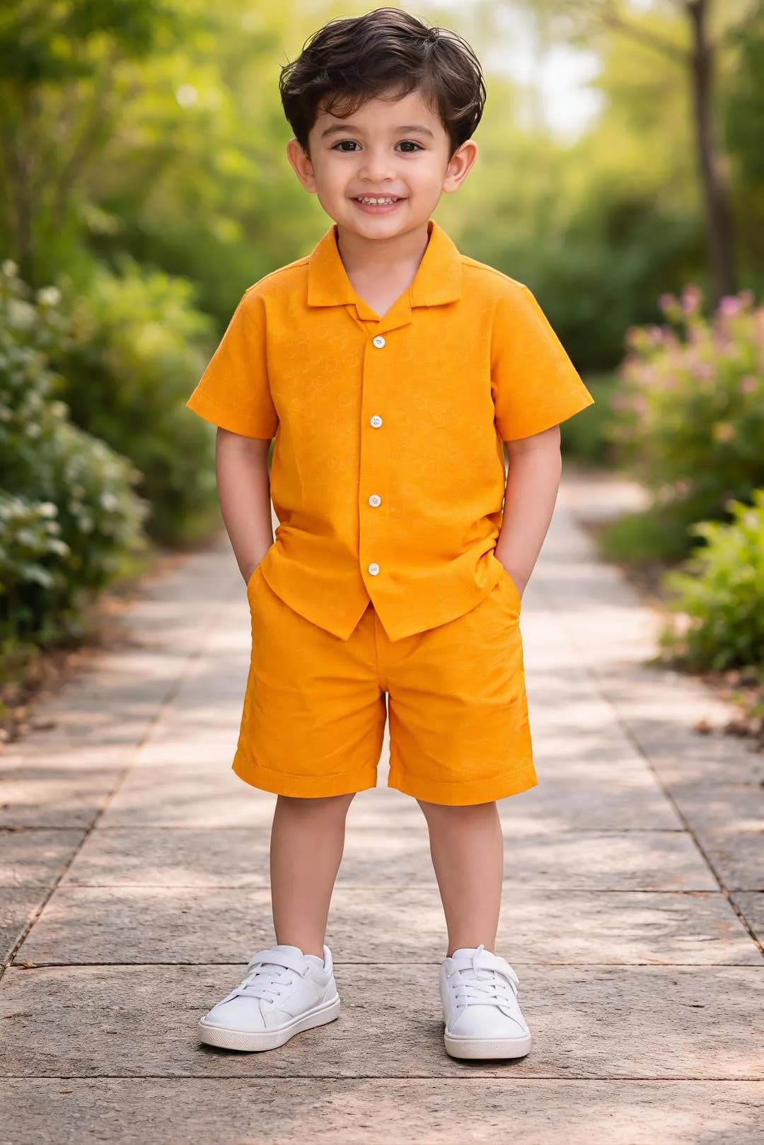Orange Dhanak Boy's 2-Piece Shirt & Shorts Set