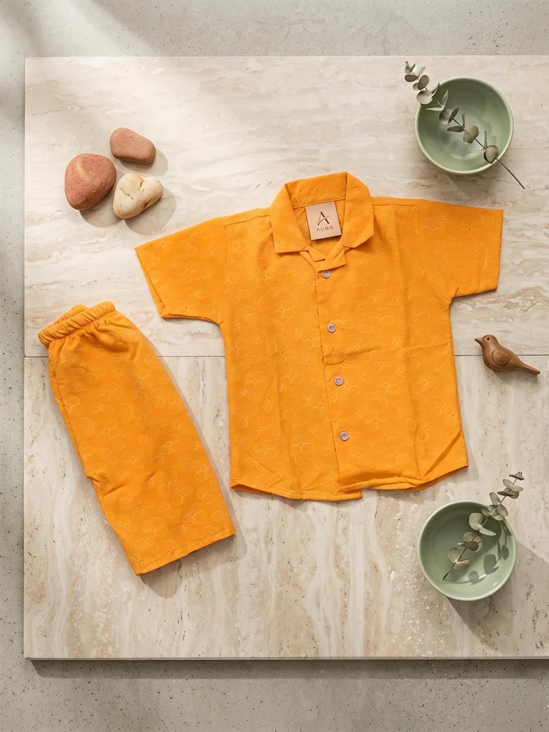 Orange Dhanak Boy's 2-Piece Shirt & Shorts Set