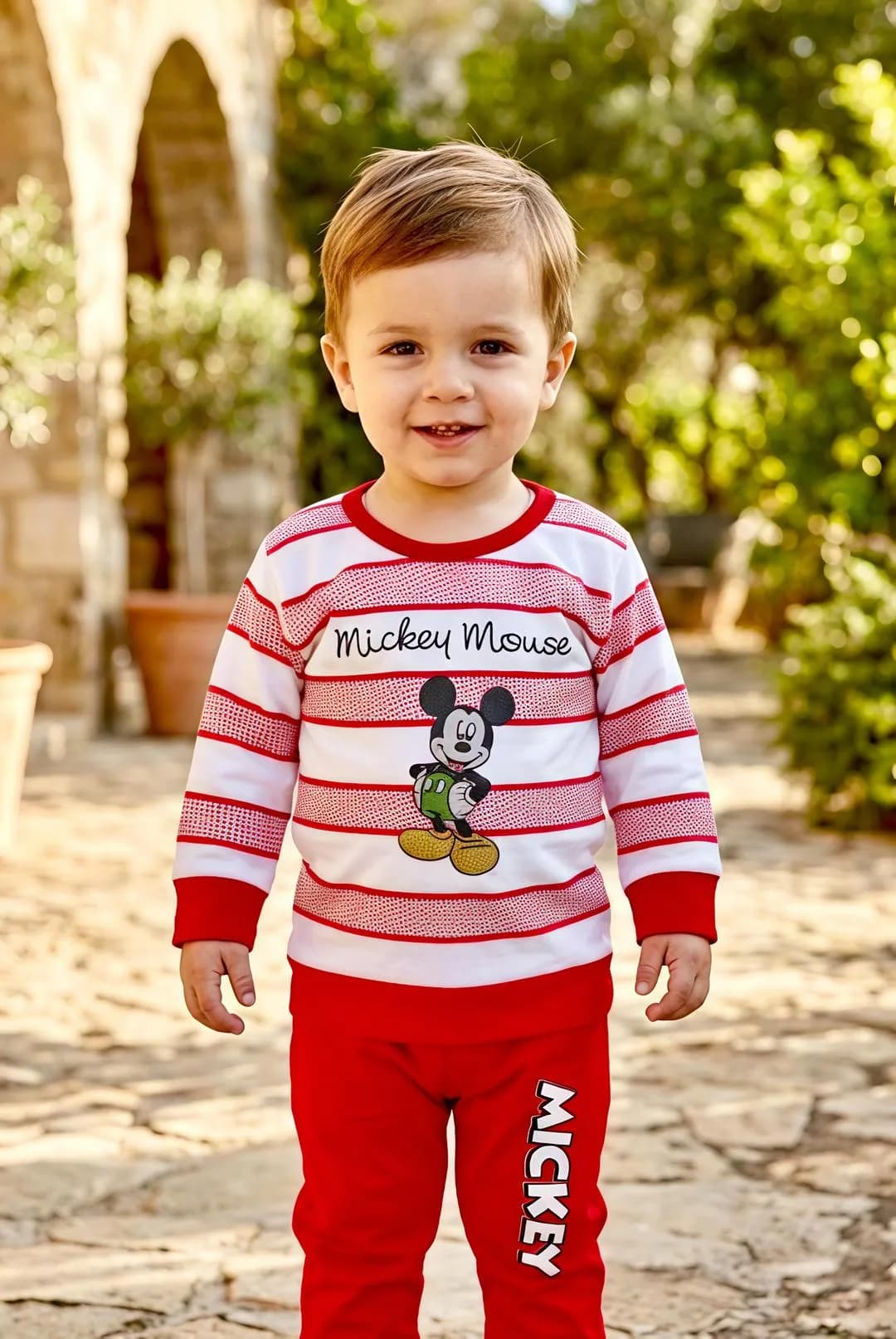 Boy's Cotton Striped Micey Print 2Pcs Set