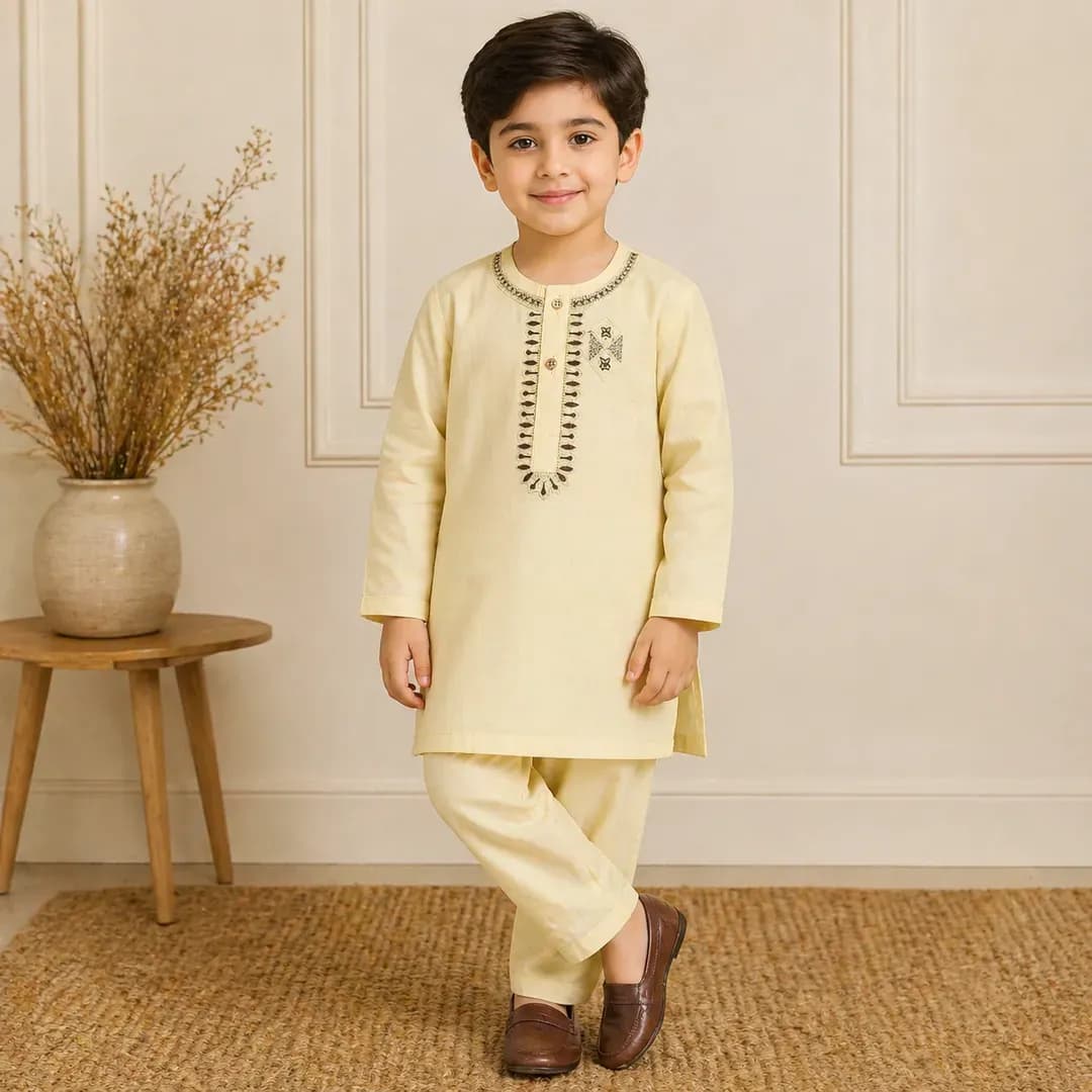 Boy's Cotton Embroidered Kurta Shalwar Set 6-12M