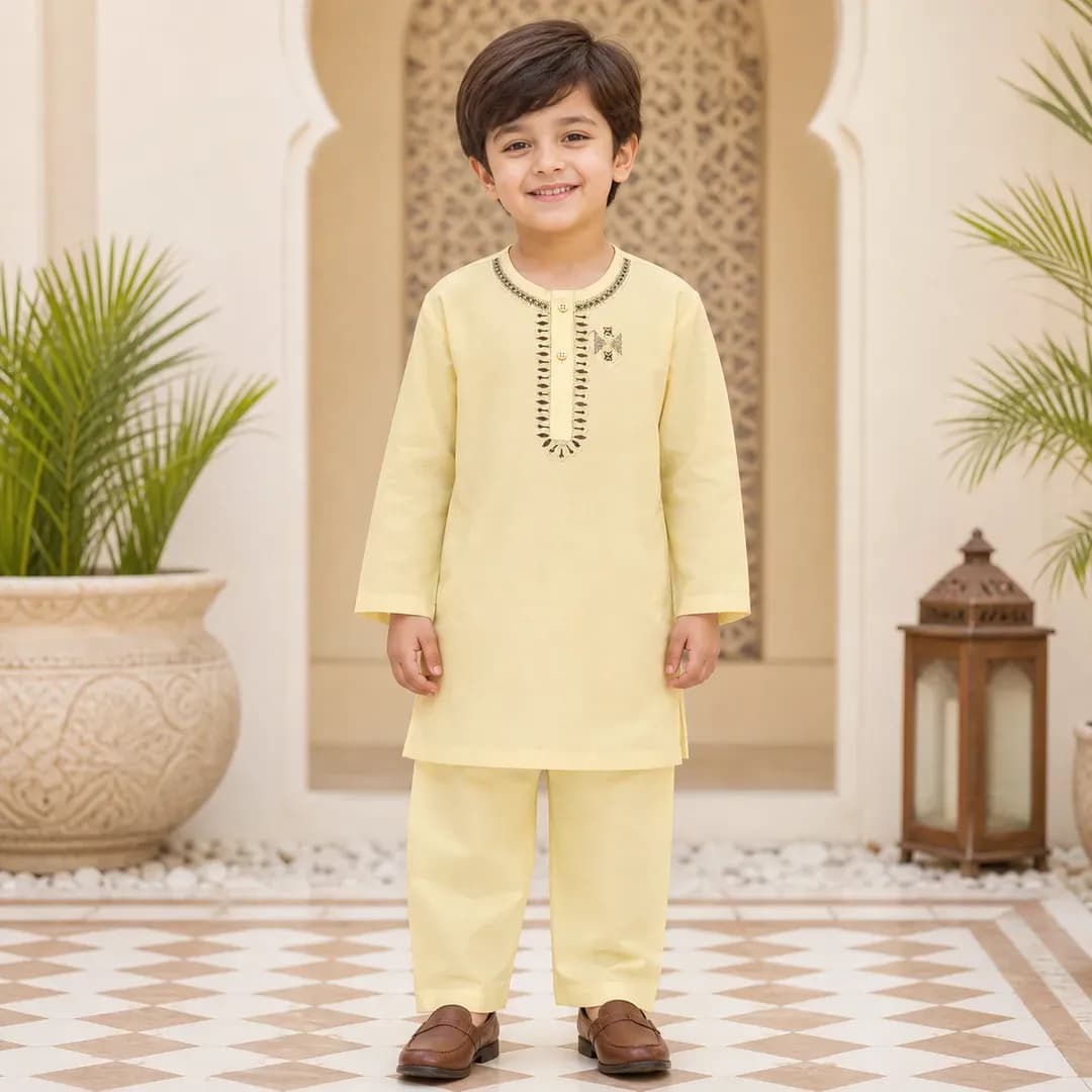 Boy's Cotton Embroidered Kurta Shalwar Set 6-12M