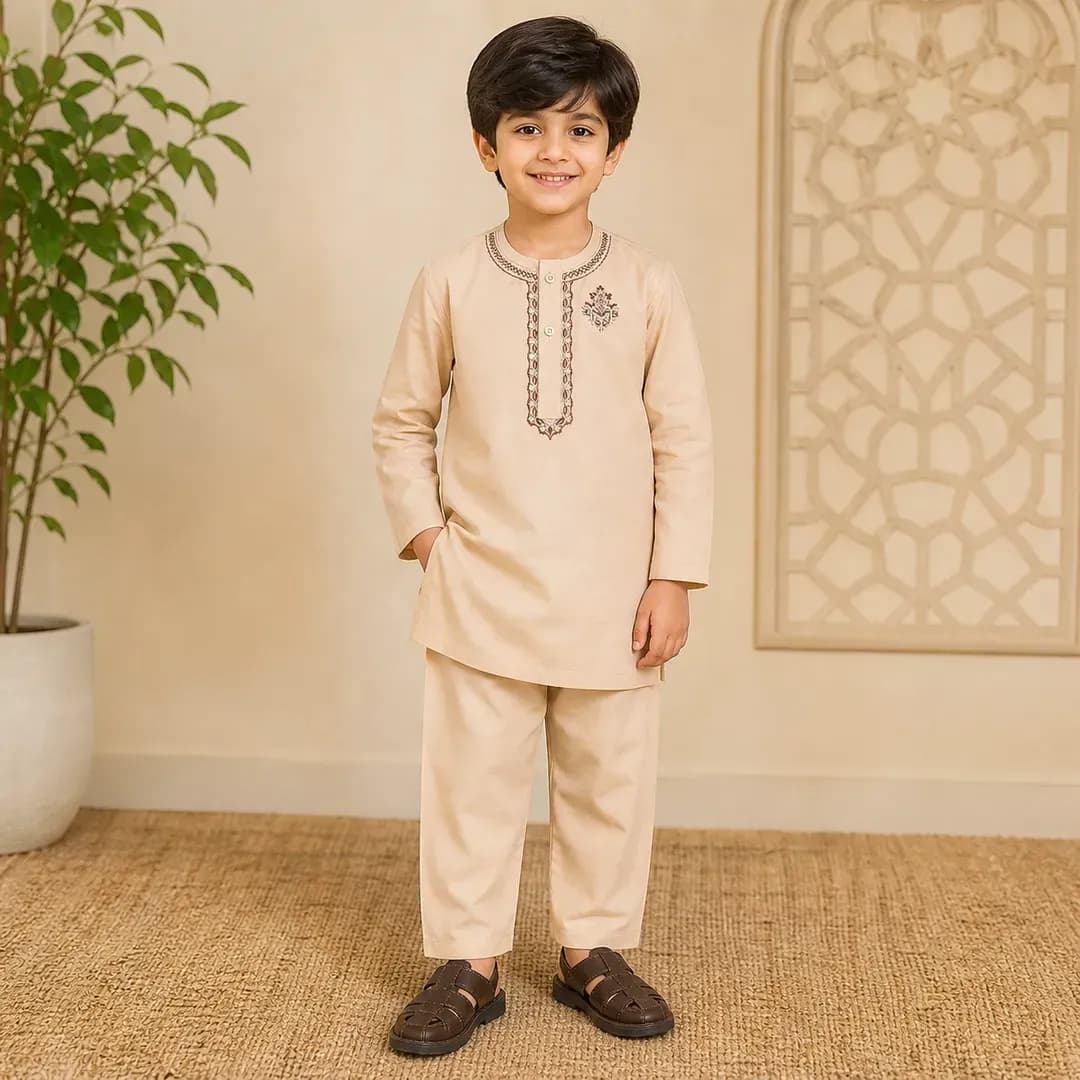 Boy's Cotton Embroidered Kurta Shalwar Set 6-12M