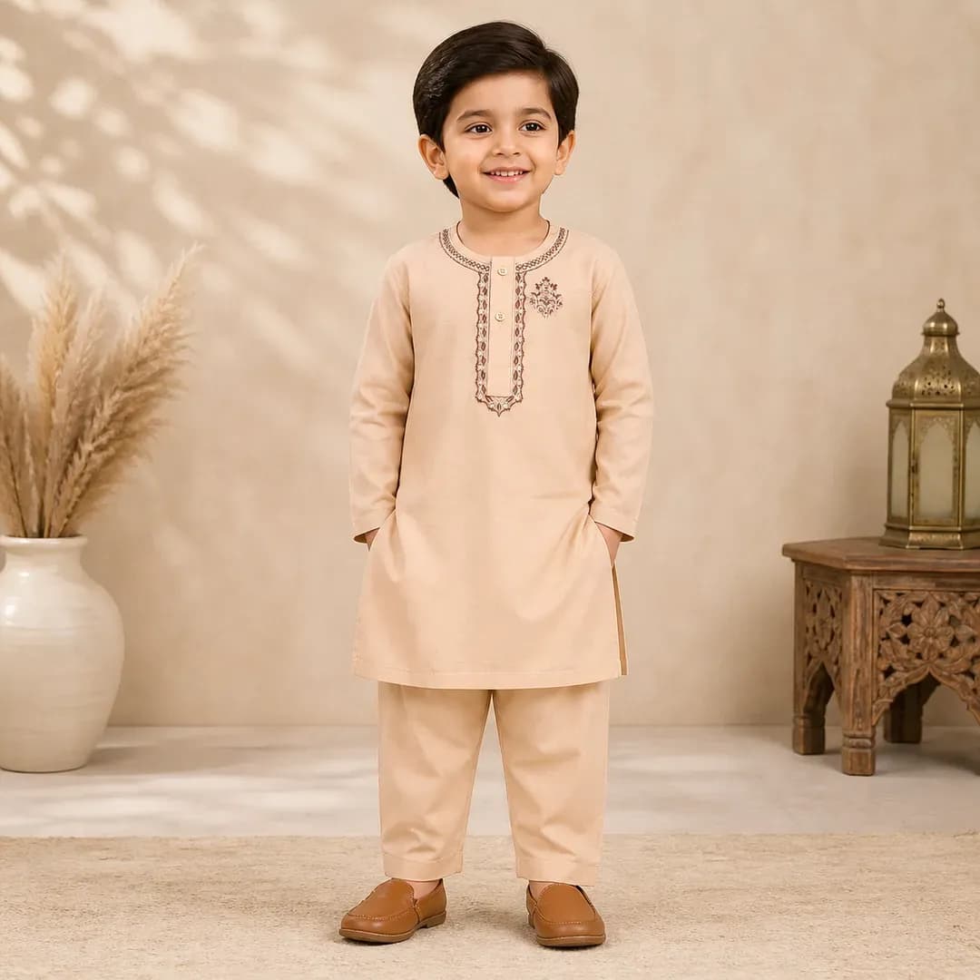 Boy's Cotton Embroidered Kurta Shalwar Set 6-12M