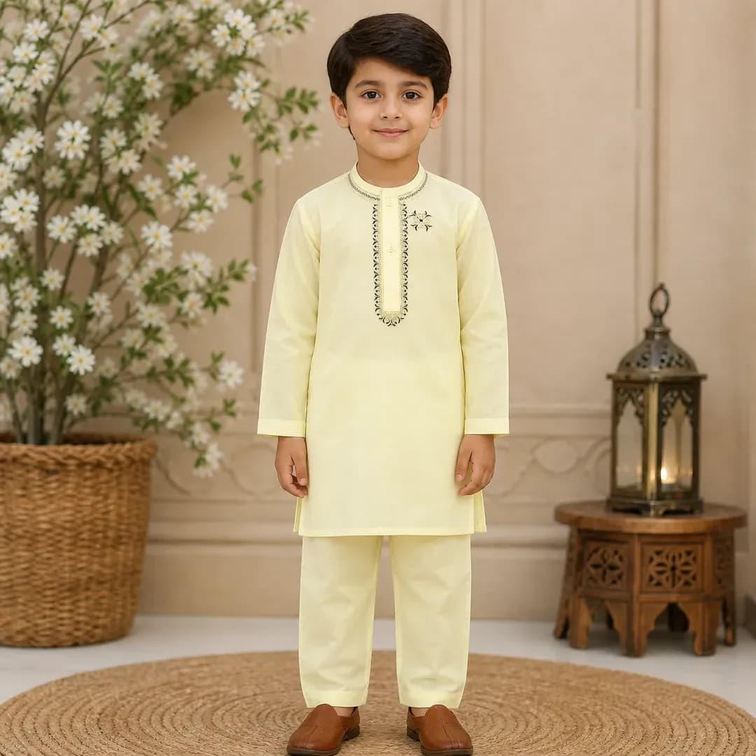 Boy's Yellow Embroidered Kurta Shalwar Set 6-12M