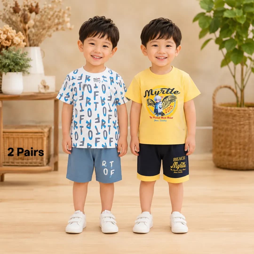 Boy's Printed Cotton Shorts & T-Shirt Set Multicolor