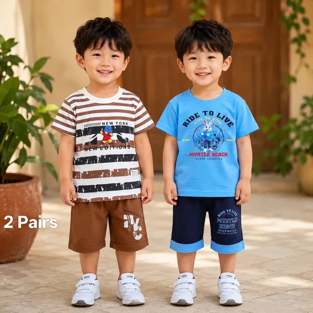 Boy Cotton Printed Shorts & Shirt Set Multicolor 6-12M