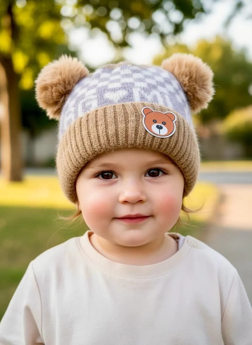 Wool Bear Cap for Kids Warm & Cute