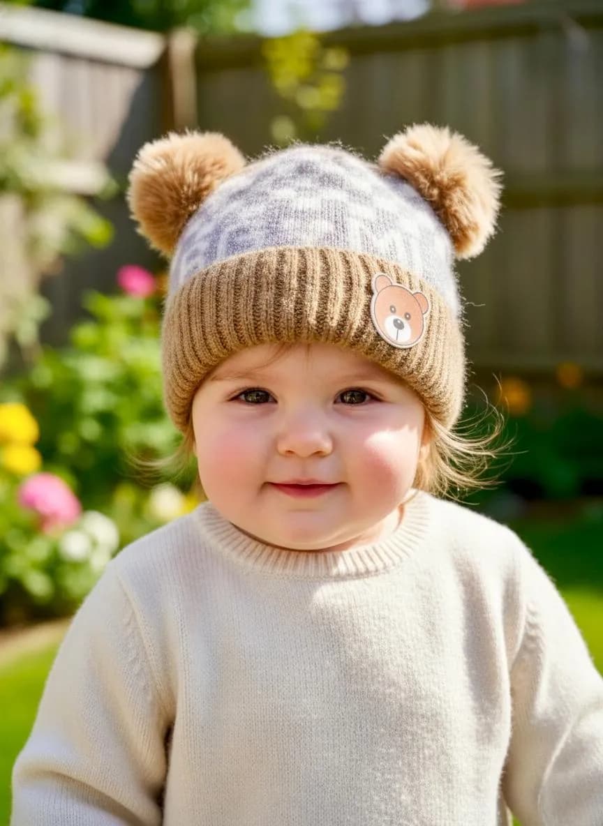Wool Bear Cap for Kids Warm & Cute