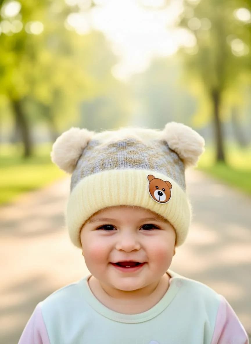 Stylish Wool Bear Ear Cap for Kids Golden