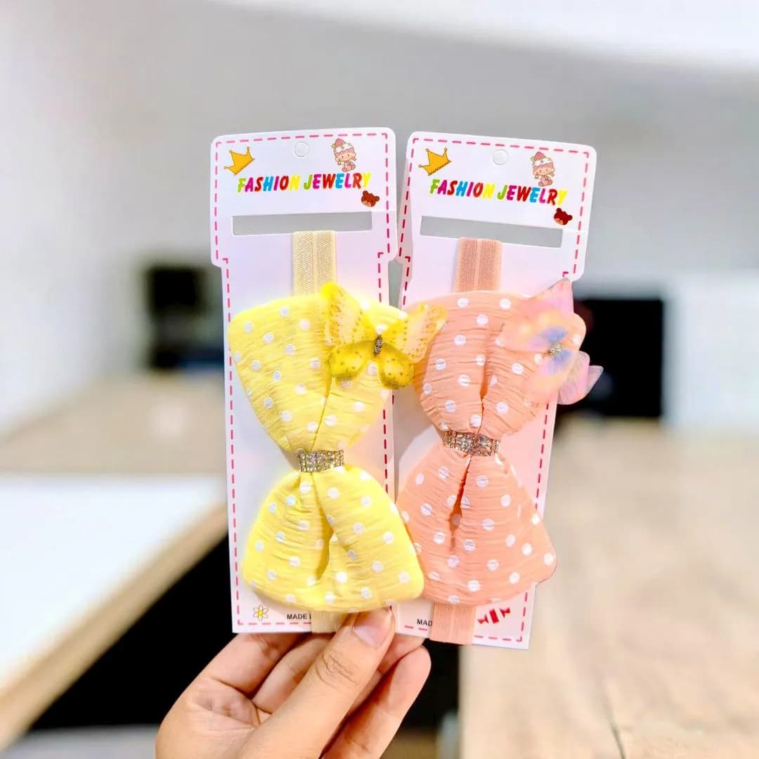 Fashy Hair Bands for Girls Yellow Pink Polka Dot Bow
