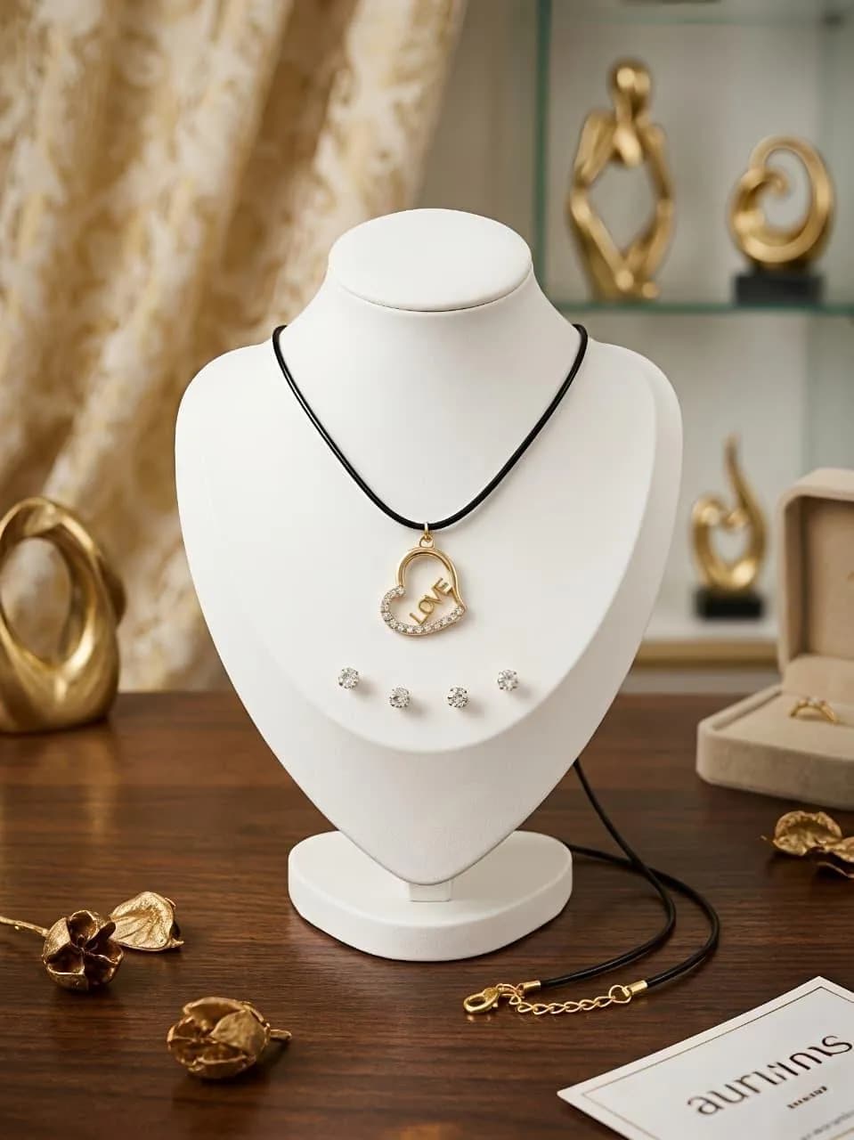 Gold Plated Heart Pendant Set for Women