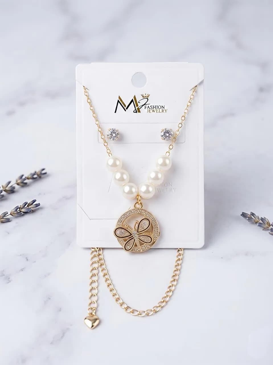 Gold Plated Clover Pearl Necklace Set for Women