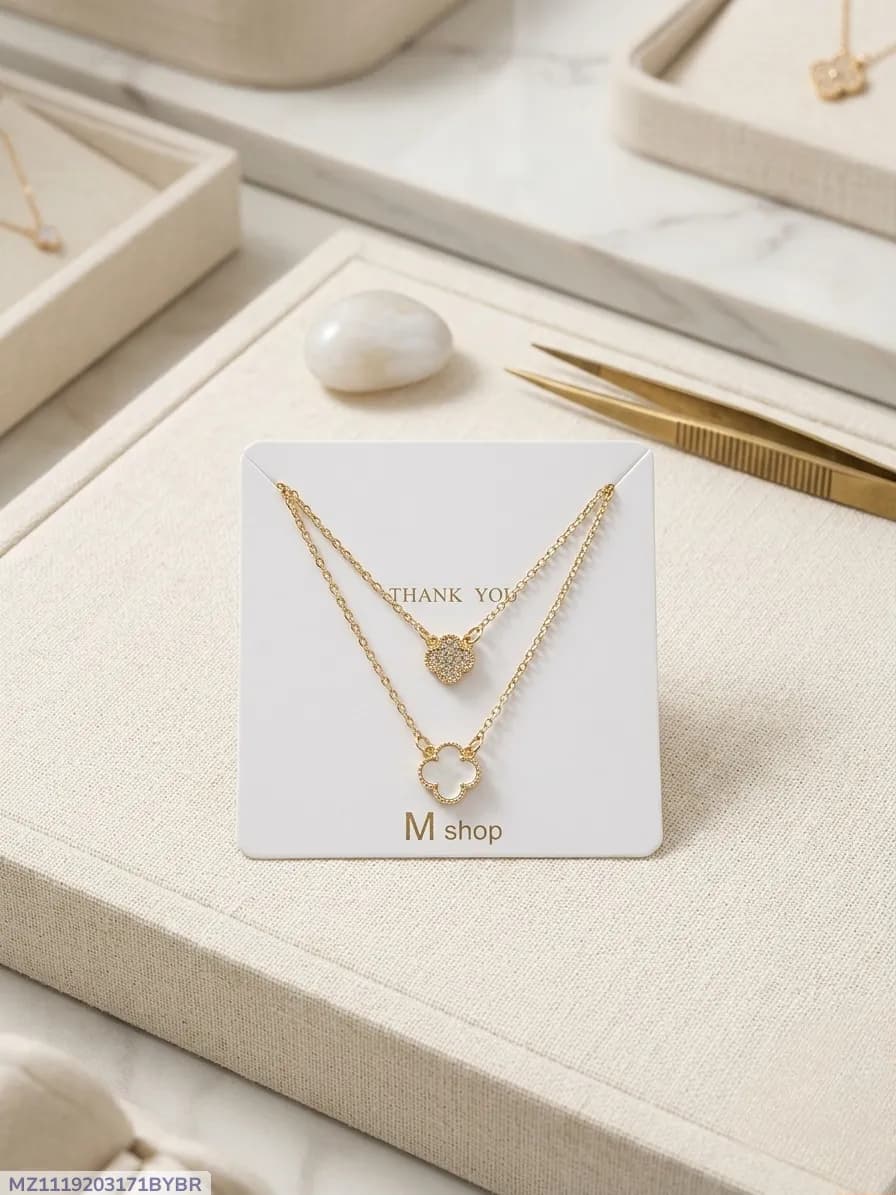 Golden 2 Layered Crystal Pendant Necklace for Women