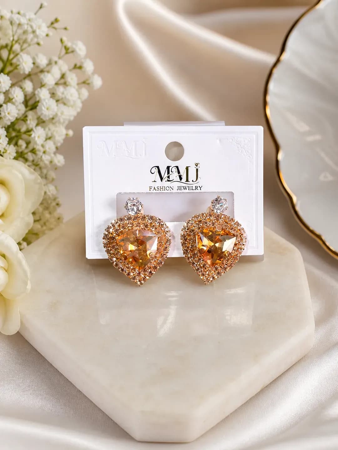 Golden Heart Earrings for Women 2 Pcs