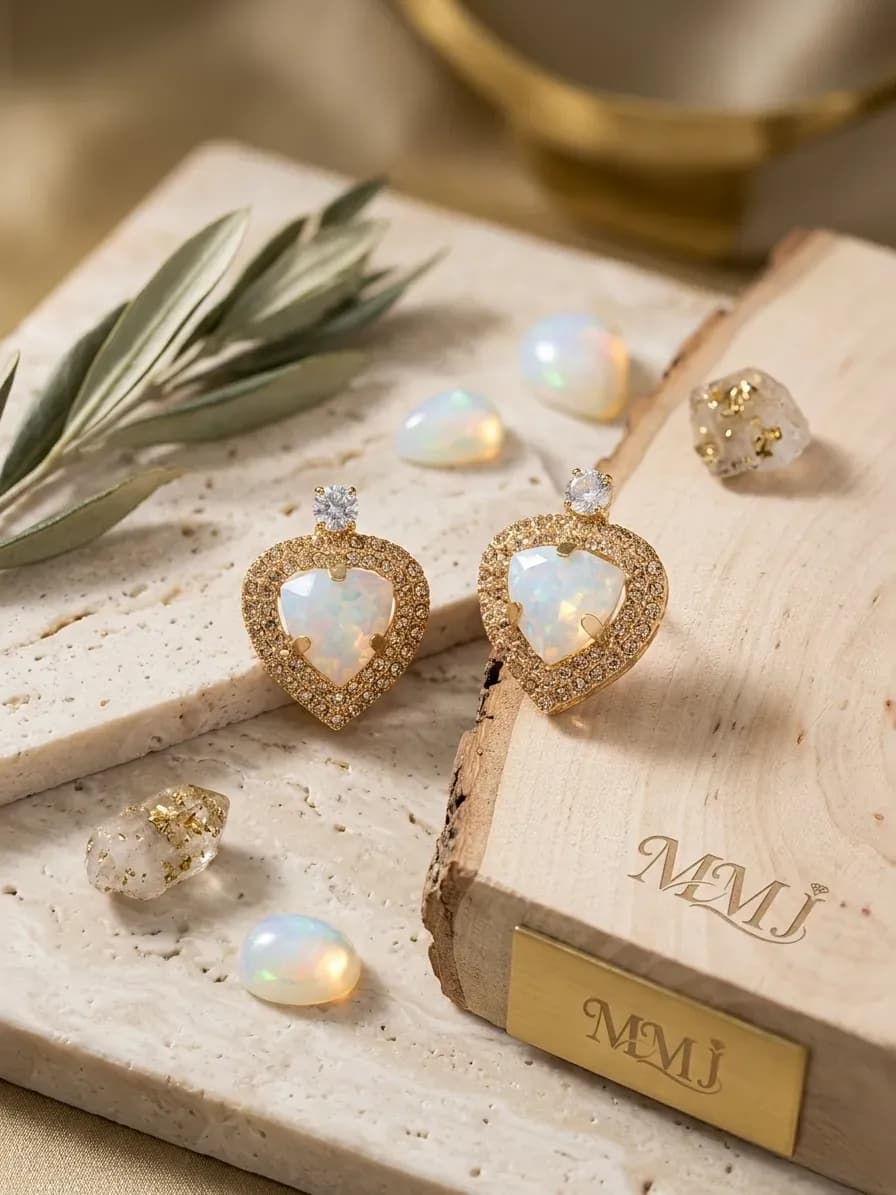 Women Heart Crystal Gold Plated Earrings 2 Pcs